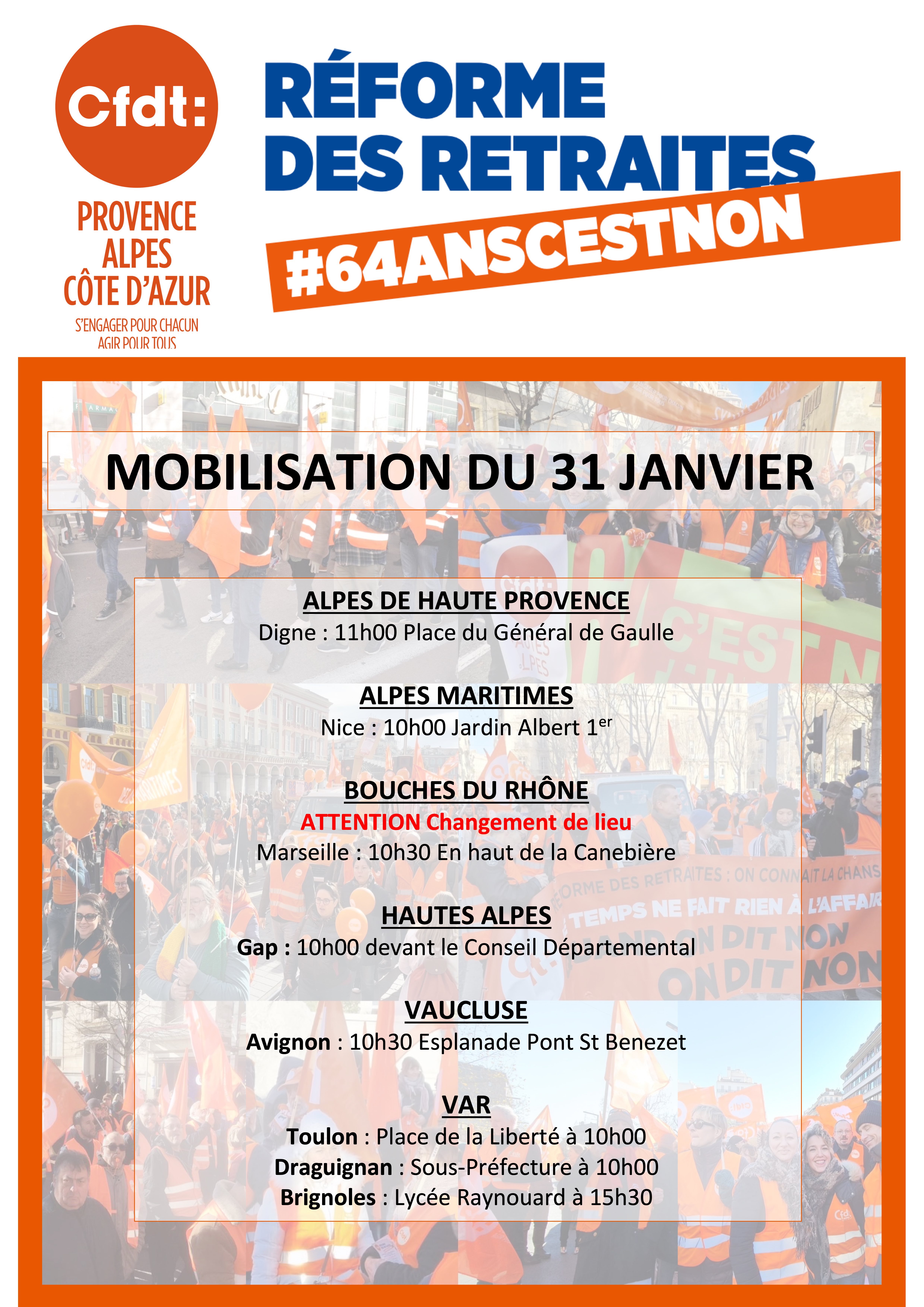 Lieux Mobilisations retraites du 31 janvier